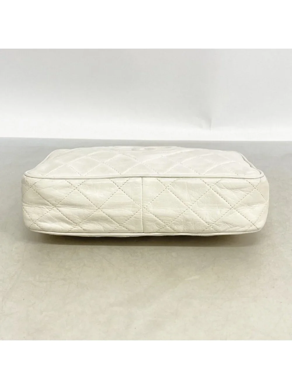 Chanel Shoulder Bag Quilted Lambskin White Gold